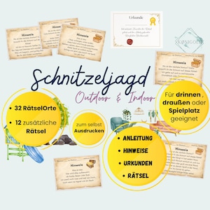 Schnitzeljagd Kinder, Schnitzeljagd für drinnen und draußen Spielplatz, Schatzsuche Kinder, Schnitzeljagd Ausdrucken, fertige Schatzsuche