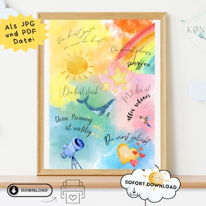 Affirmationsposter fürs Kinderzimmer zum Ausdrucken, Poster mit positiven Glaubenssätzen, Poster mit Spruch Kinderzimmer, Poster mit Schrift