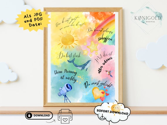Affirmationsposter fürs Kinderzimmer zum Ausdrucken, Poster mit positiven Glaubenssätzen, Poster mit Spruch Kinderzimmer, Poster mit Schrift