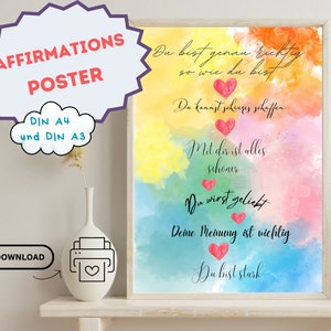 Poster mit positiven Glaubenssätzen zum ausdrucken, Affirmationsposter für mehr Selbstwertgefühl, Poster schöner Spruch, Poster mit Schrift