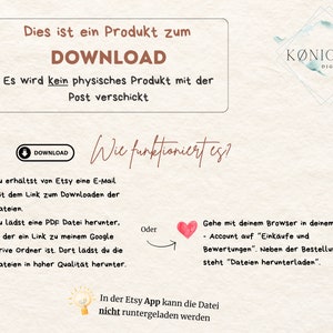 May include: A digital download product graphic with the text "Dies ist ein Produkt zum DOWNLOAD Es wird kein physisches Produkt mit der Post verschickt" and "Wie funktioniert es?" with instructions on how to download the product. The graphic also includes the text "K&Ouml;NIGOLD DIGITAL".
