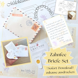 Zahnfee Brief zum Ausdrucken, Zahnfee Brief Vorlage Download, Zahnfee Geschenk basteln, erster Wackelzahn Zahnfee Geschenk, Zahnfee Set PDF