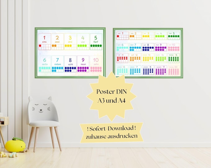 Zahlenposter nach Montessori Lernmaterial für Kinder Zahlen Poster bis