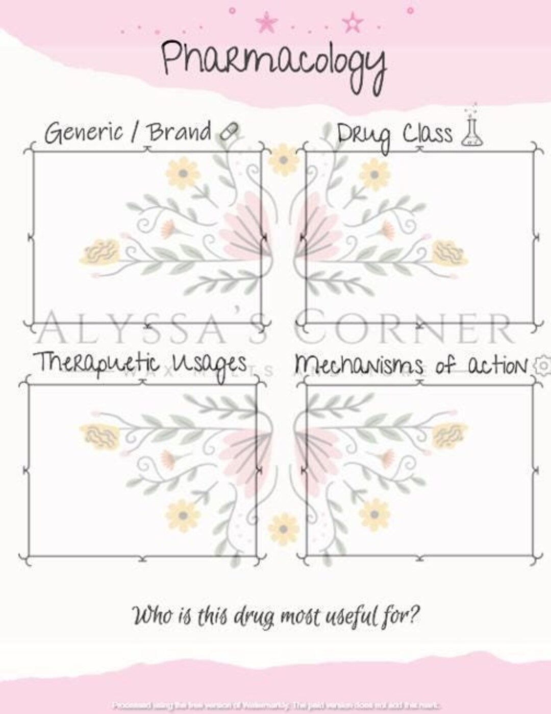 Pharmacology Breakdown Template - Etsy