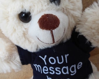 Osito de peluche mediano personalizado en camiseta, suave y esponjoso, regalo, cumpleaños, celebración, 2 colores