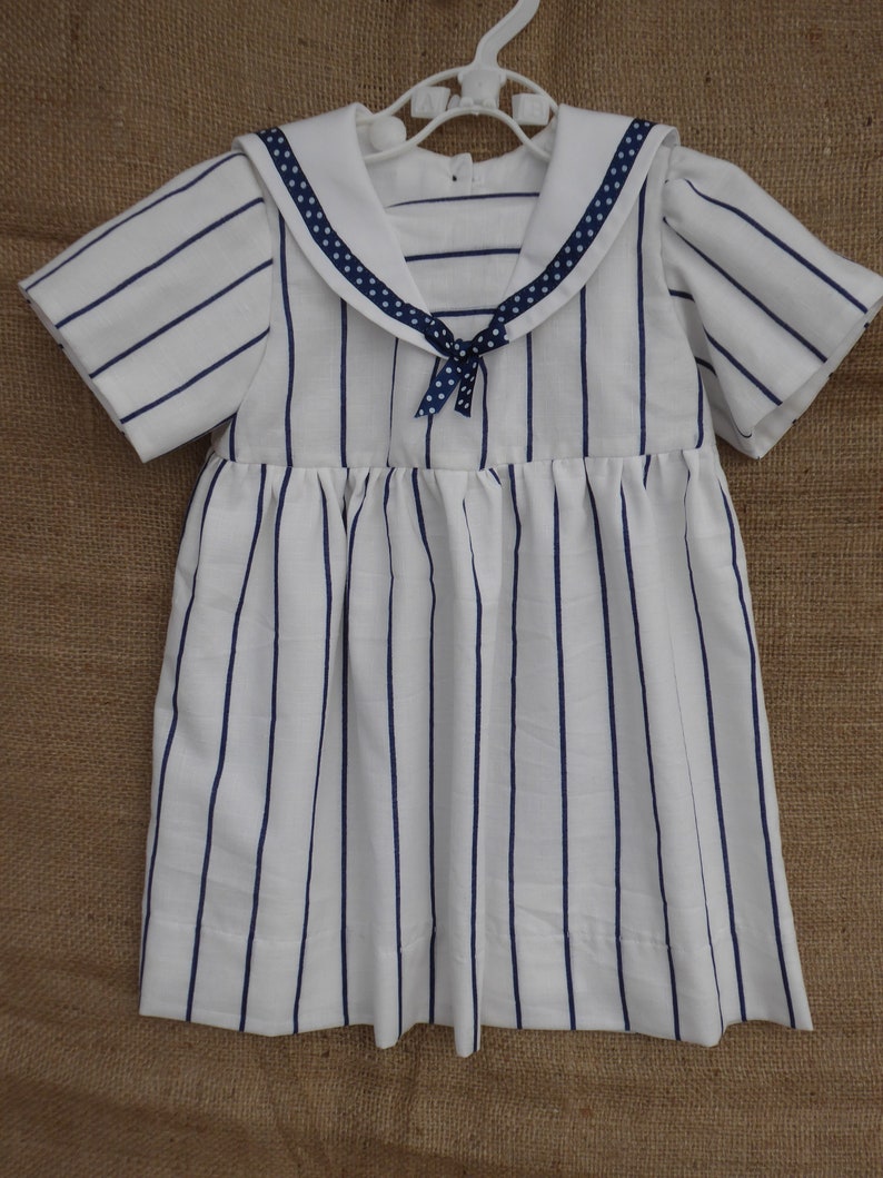 vintage style dress navy blue and white striped sailor dress Child\u2019s classic age 1-2 yrs