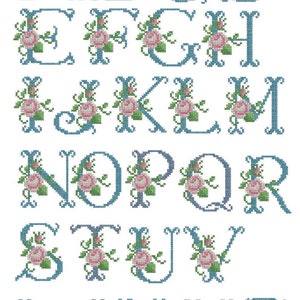 Kruissteek voor machinaal borduren monogram rozen in hoofdletters op blauw