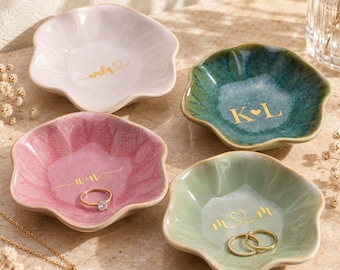 Personalized Jewelry Dish, Custom Ceramic Engaged Ring Tray For Mr and Mrs Gift, Custom Name Ceramic Dish, Trinket Dish Wedding Date Gifts