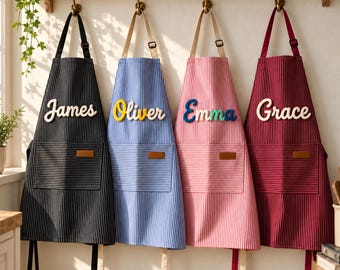 Personalized Kids Baking Apron, Striped 3D Yarn Cooking Smock, Mommy and Me Set, Grandma Baking Gift, Christmas Gifts