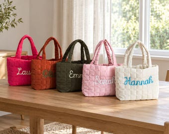 Custom Embroidered Tote Bag, Personalized Quilted Shoulder Bag for Women, Everyday Work Bag Birthday Gift for Her Coworker Gift