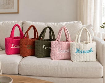 Custom Quilted Tote Bag, Personalized Name Embroidered Shoulder Bag, Cheerleading Team Gifts for Women Coworkers and Best Friends