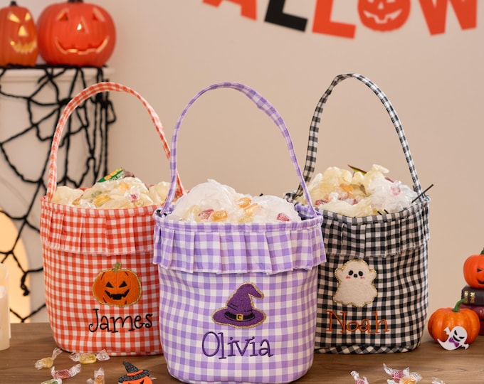 Personalized Halloween Basket, Candy Gift Bucket, Custom Embroidery Halloween Bag, Trick or Treat Bag, Halloween Basket, Halloween Gifts
