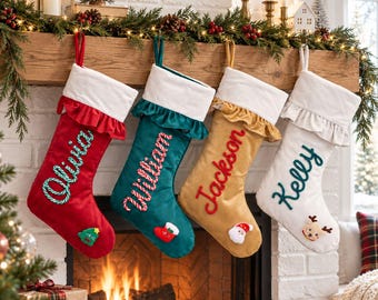 Personalized Christmas Stocking, Custom Name Knit Family Stocking, 2026 Family Velvet Christmas Stocking, Holiday Xmas Gifts