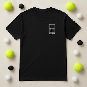 Minimalist Squash Court Crest T-Shirt - Modern Sports Graphic Tee for Squash Lovers