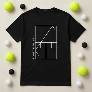 Minimalistisch Squashbaan-T-shirt Boast and Drive - Modern sportshirt met grafische print voor squashliefhebbers