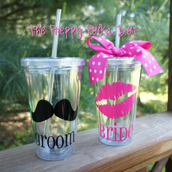 Kiss &  Mustache 16oz Tumbler Cups with Lid and Straw