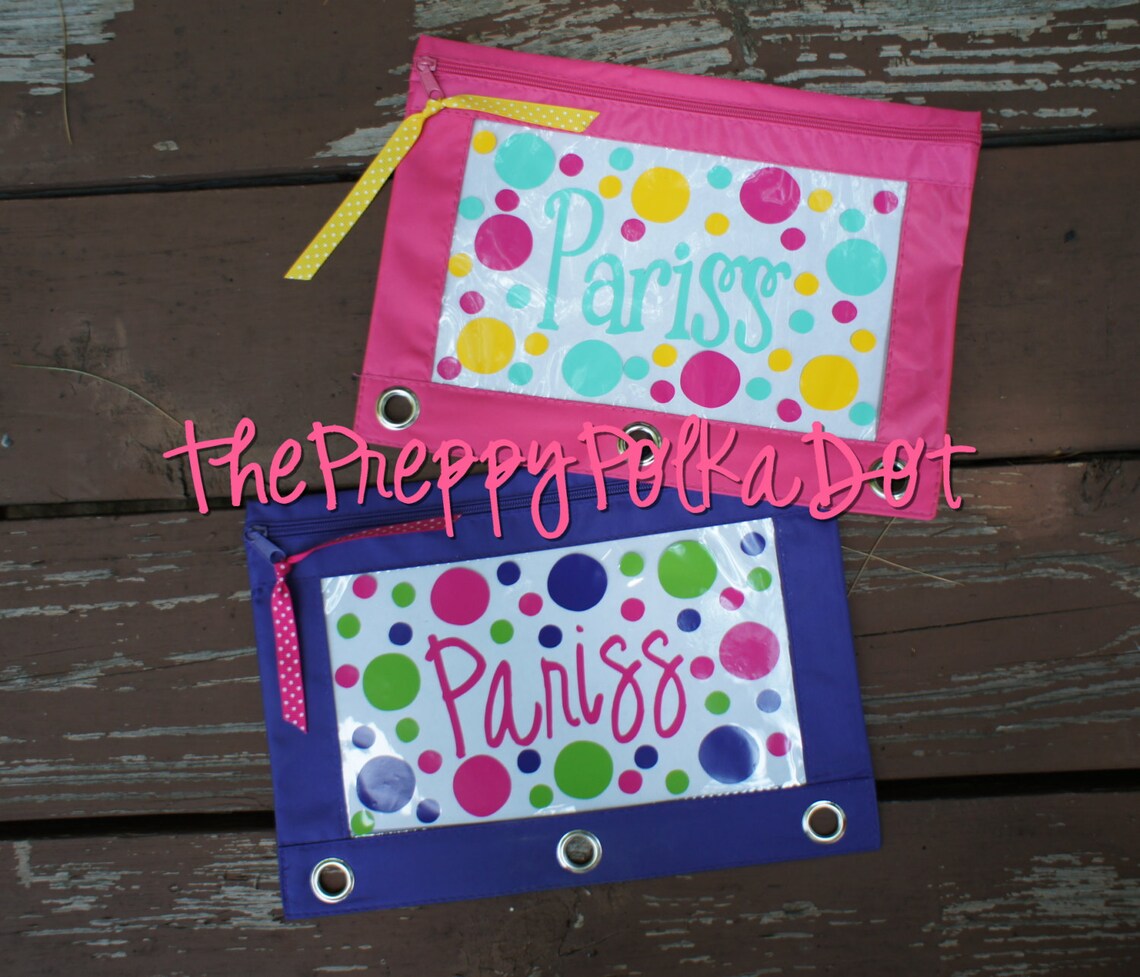 Personalized Monogram Binder Pouch Pencil Bag Etsy