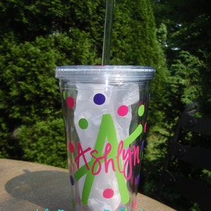 Personalized 16oz Tumbler Cup with Lid & Straw Name over Initial Style image 3