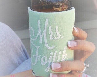 Personalized Mrs Can or Bottle Holder - Future Mrs - Bride to Be