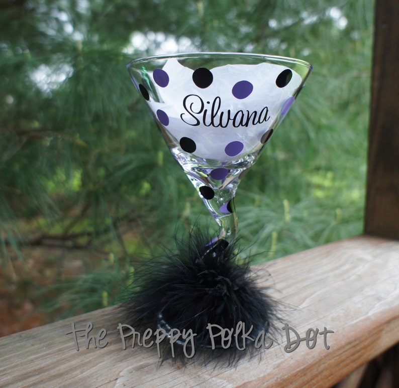 Personalized Polka Dot Martini Glass image 2