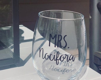 Mrs Personalized Stemless Wine Glass