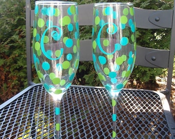 Personalized Polka Dot Champagne Glass