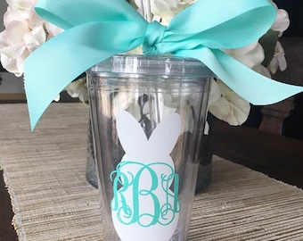 Personalized 16oz Clear Tumbler Cup // Easter Bunny Monogram