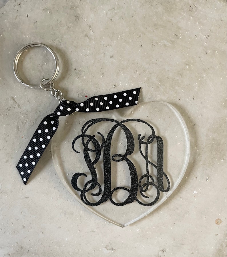 Monogram Acrylic Heart Shape Key Chain Fob image 1