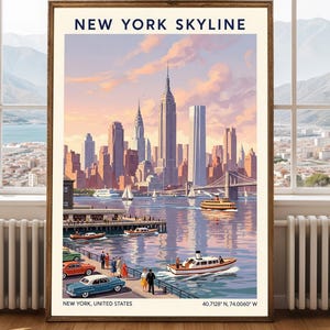 Vintage New York City Skyline Poster – Retro Travel Art Print image 2