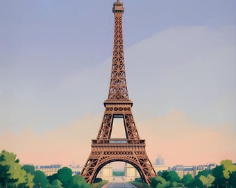 Eiffel Tower Poster – Paris Travel Art Print, Vintage Illustration