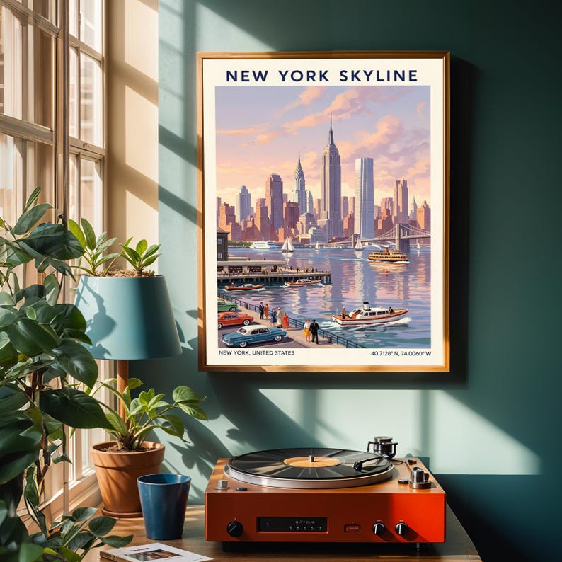 Vintage New York City Skyline Poster – Retro Travel Art Print image 3