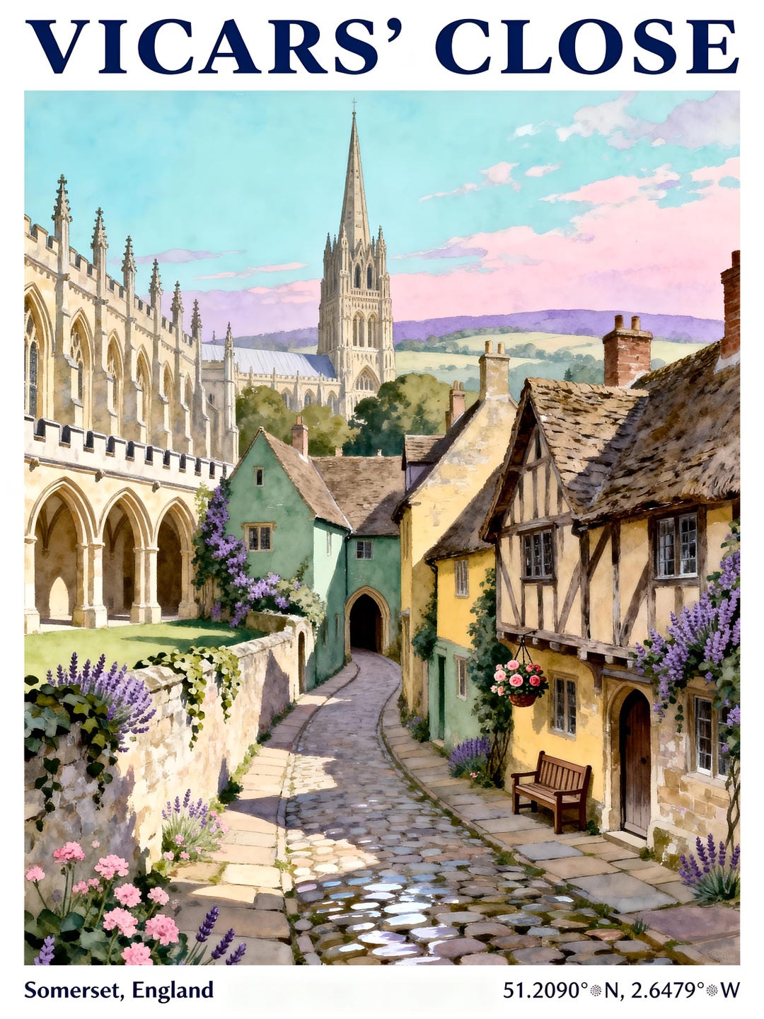 Wells Vicars' Close Art Print – Vintage Travel Style, Green Yellow ...
