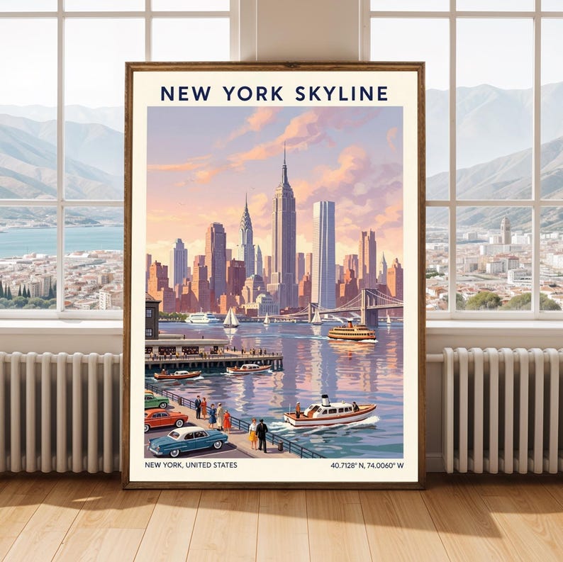Vintage New York City Skyline Poster – Retro Travel Art Print image 2