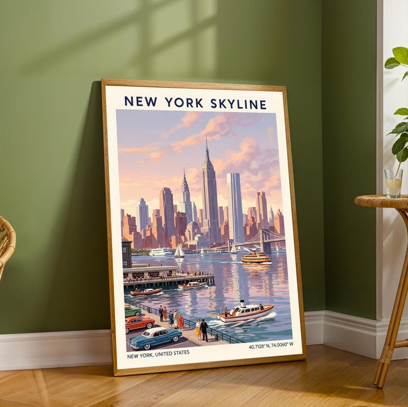 Vintage New York City Skyline Poster – Retro Travel Art Print image 8