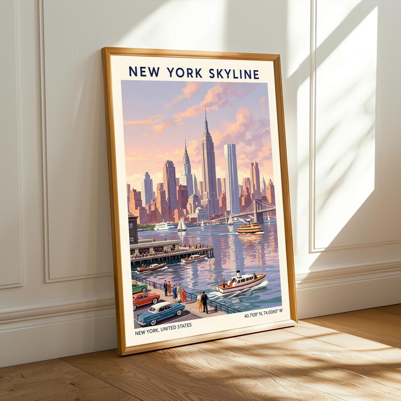 Vintage New York City Skyline Poster – Retro Travel Art Print image 4