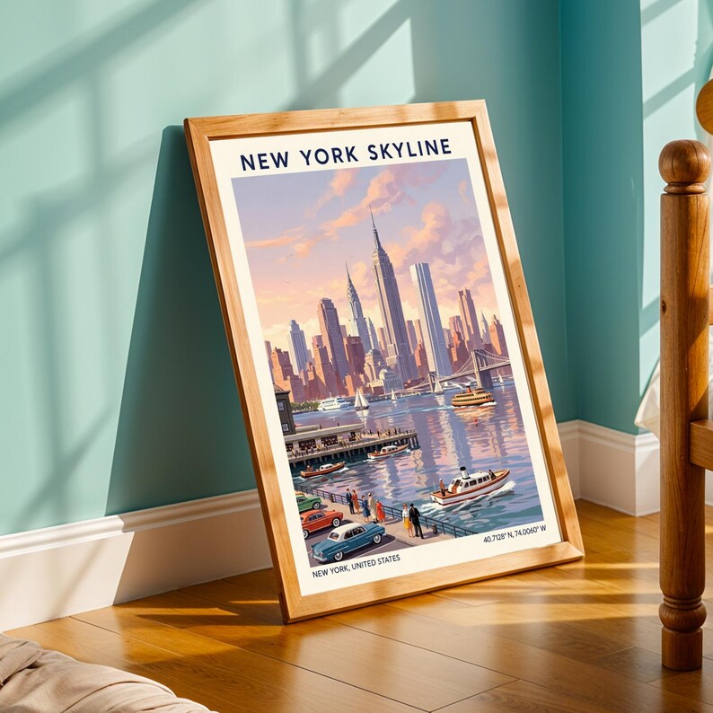 Vintage New York City Skyline Poster – Retro Travel Art Print image 7