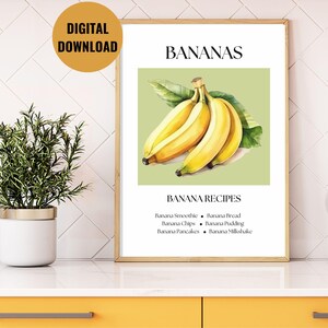food poster | banana watercolor | aesthetic poster | housewarming gift | banana print | fruit posters | kitchen gift | fruit market print