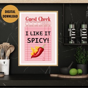I Like It Spicy | red chili pepper print | guest check poster | trendy kitchen decor | bedroom wall art | foodie gift | spicy food print