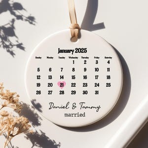 Engagement Day Keepsake Ornament, Engagement Announcement,Personalized Calendar with Names,Engaged Couple Ceramic Ornament,Gift for Daughter