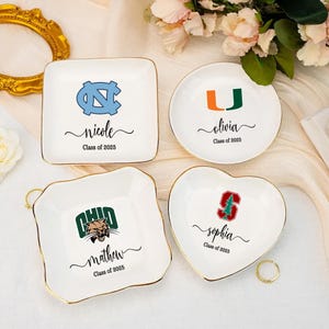 Graduation Gift For Her, Personalized Graduation Jewelry Dish, Custom University Logo Trinket Ring Dish, Class of 2025 College Graduation