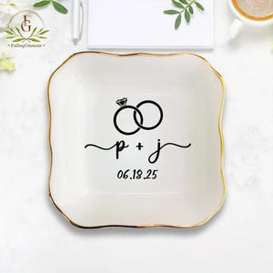 Personalized Ceramic Ring Dish, Wedding Gift, Engagement Ring Holder, Anniversary Gift, Custom Jewelry Tray for Her, Bridesmaid Gifts