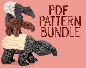 Tapir Trio Toy Knitting Pattern Bundle PDF Instant Download