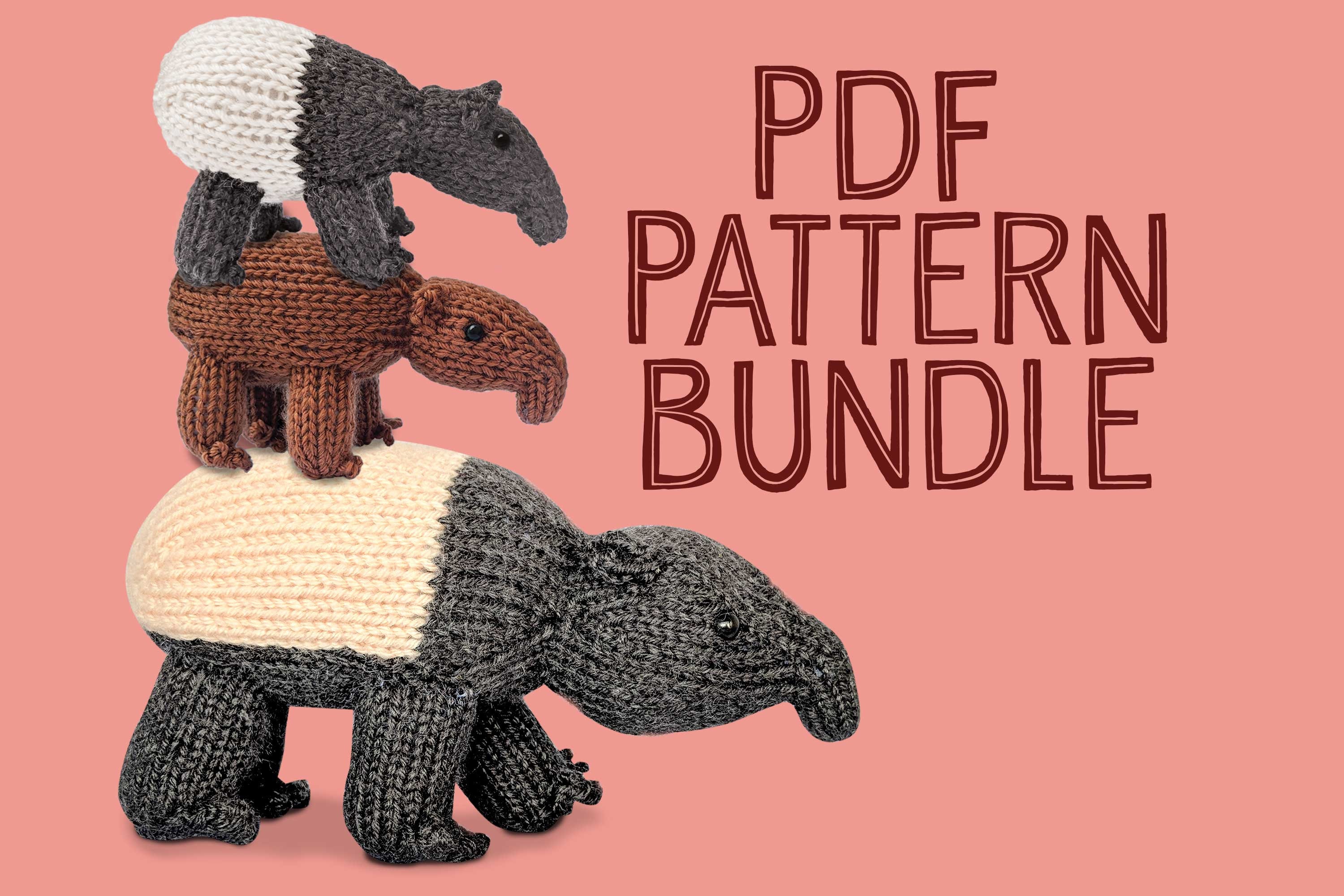 Tapir Pattern Tapir Trio Toy Knitting Pattern Bundle PDF Instant Download - Etsy