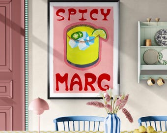 Spicy Margarita Art Print: Colorful Cocktail Illustration, Jalapeño Lime Kitchen Decor