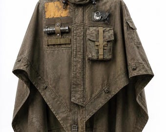 Post-Apocalyptic Hooded Poncho Cloak | Tactical Cosplay Cape | Sci-Fi Festival Outerwear | Dystopian Comic Con Costume | Unisex Hooded Shawl
