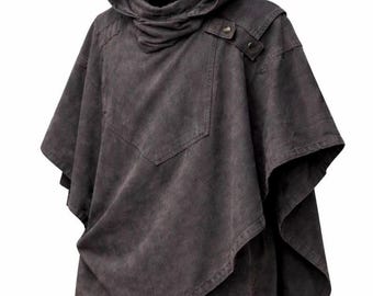 Hooded Poncho Cloak | Medieval Ranger Cape | Gothic Fantasy Hooded Mantle | LARP Costume Cloak | Wizard Hooded Cape | Unisex Cosplay Outfit