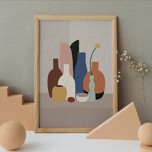 Póster de jarrón bohemio minimalista, descarga de arte, descarga digital para decoración del hogar, arte mural descargable, arte mural imprimible