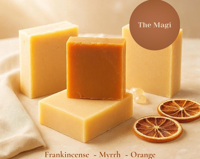 Featured listing image: The Magi Grounding Frankincense Myrrh Orange Soap – Organic Handmade Soap for a Daily Reset
