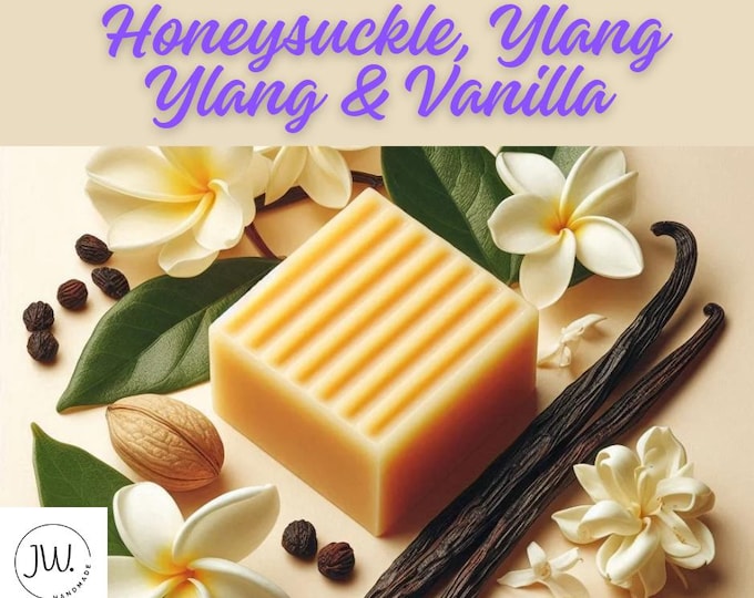 Featured listing image: Personalized Honeysuckle Vanilla and Ylang Ylang Soap Bar: Organic Scented Skincare