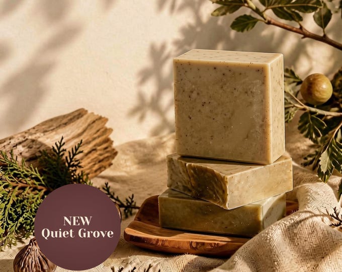 Featured listing image: Quiet Grove – Fig, Cedarwood & Bergamot Handmade Soap | Grounding Moments